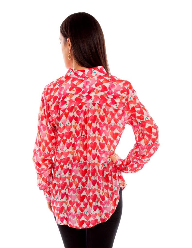 HEART PRINT BUTTON UP COLLAR BLOUSE