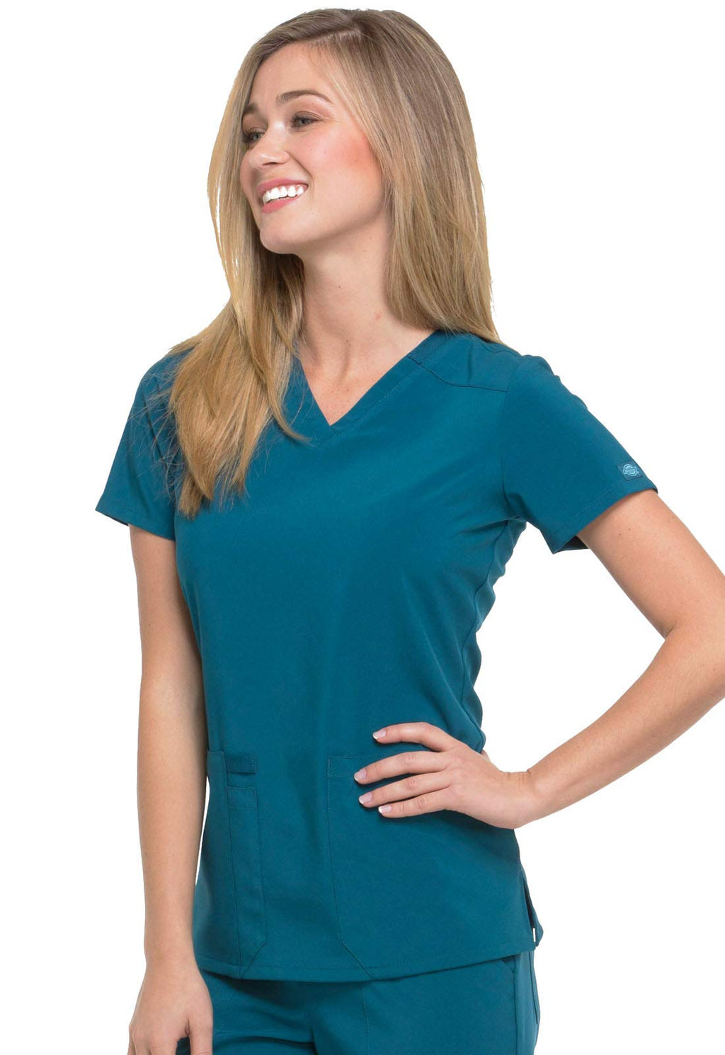 Dickies EDS Essentials Scrubs, V-Neck Womens Tops with Four-Way Stretch and Moisture Wicking Plus Size DK615, 4XL, Caribbean Blu