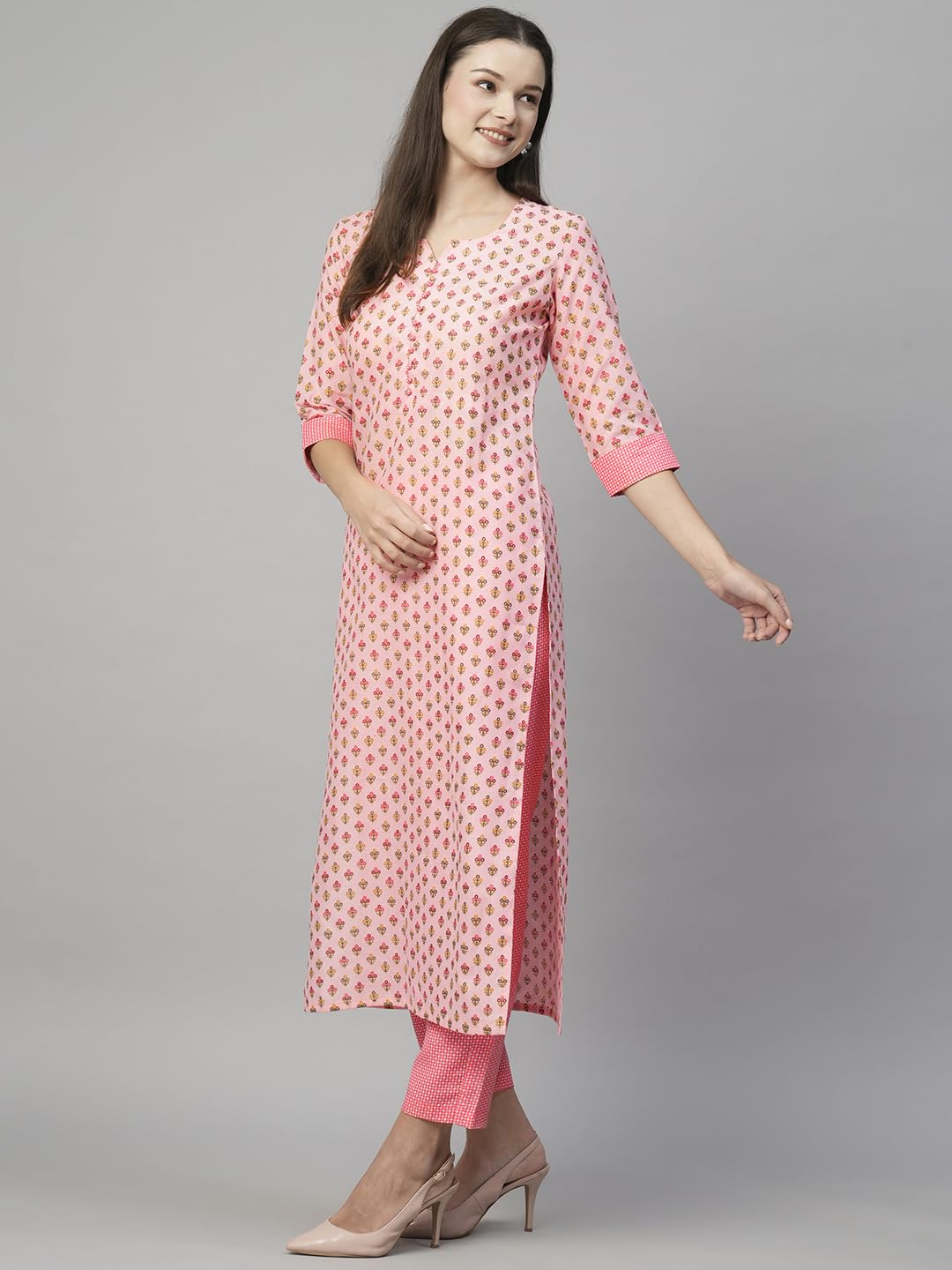 ANNI DESIGNER Womens Cotton Blend Floral Regular Kurtas & Kurtis (Otti-N8W_Pink_X-Large)