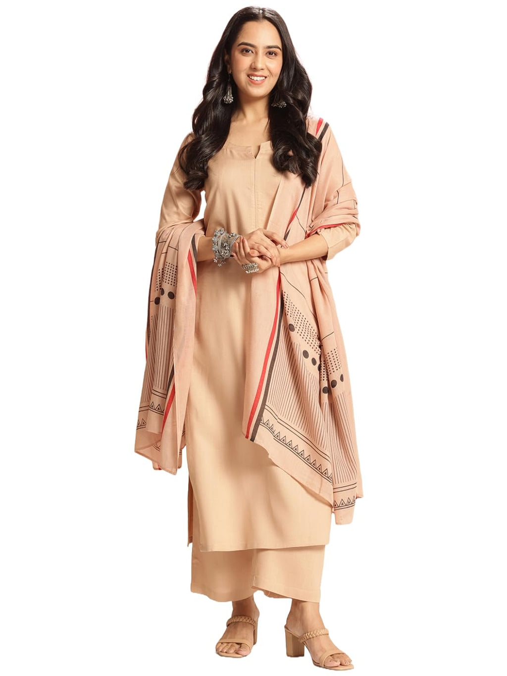 ANNI DESIGNER Womens Rayon Viscose Solid Straight Kurta with Pant & Dupatta (Raja Saab Beige-VKS09_XXL_Beige_XX-Large)