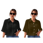Toplot Shirt For Women || V-Collar Solid Crop For Woman || Half Sleeves For Women || Oversized Shirt For Woman (V-Crop-Shirt-518