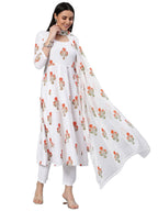 ANNI DESIGNER Womens Georgette Anarkali Floral Printed Kurta with Pant & Dupatta (Clean-White_XL_White_X-Large)