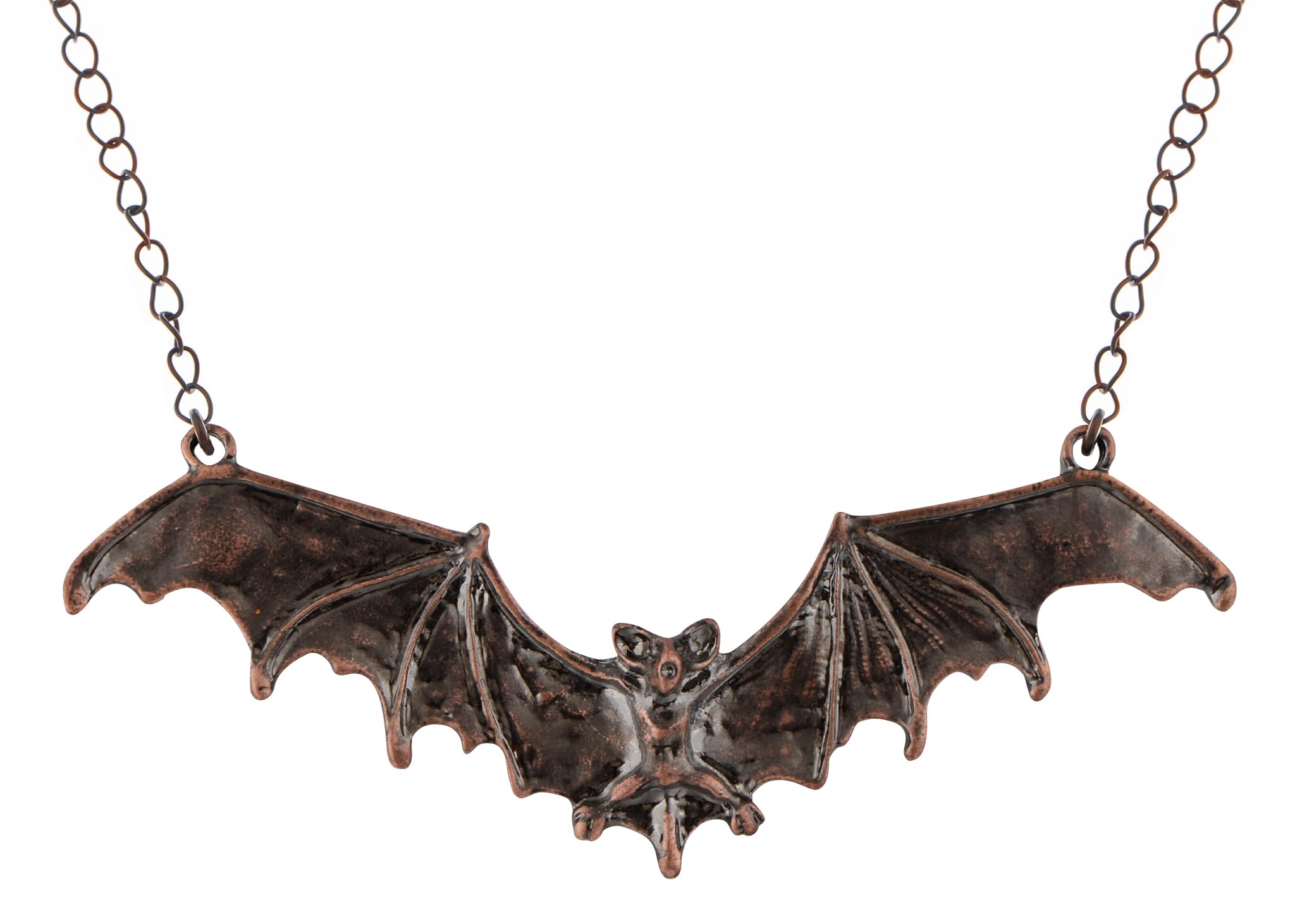 Alilang Frightening Halloween Brown Flying Bat Metal Chain Pendant Necklace Funny Vintage Halloween Party, Brown