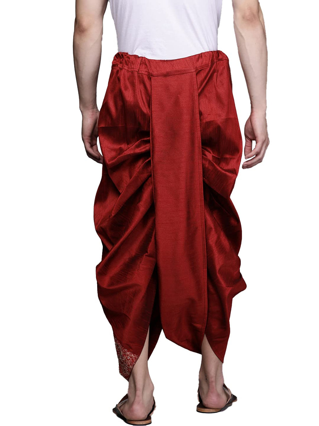 Manyavar Mens Embroidered Art Silk Readymade Stitched Dhoti