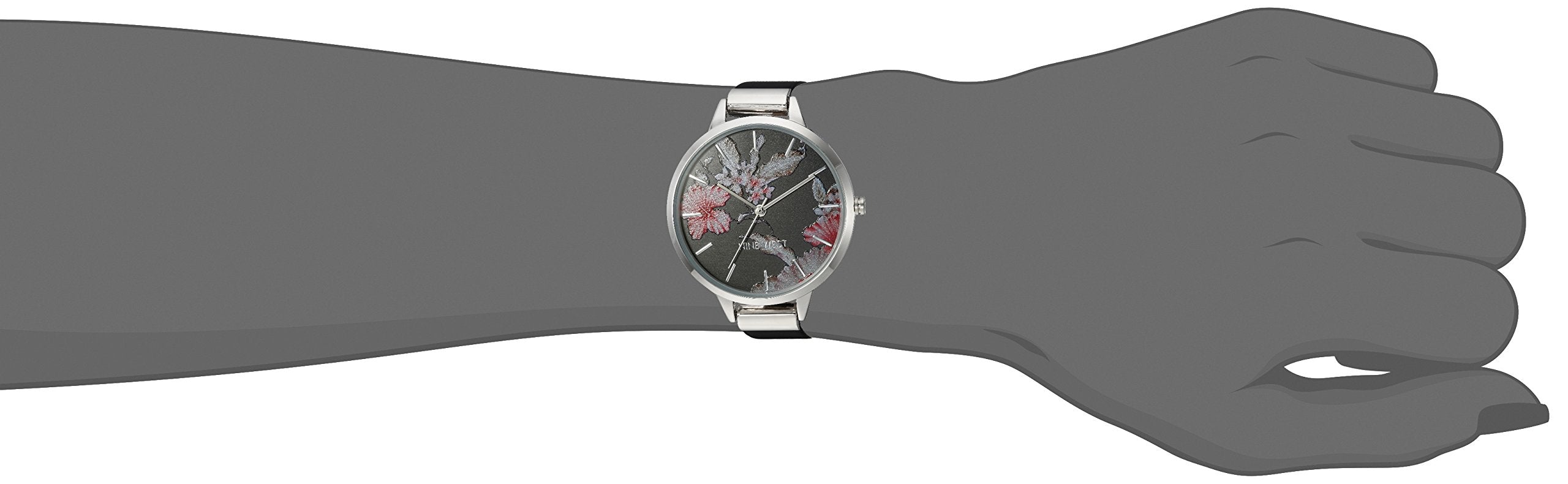 Nine West Women's Silver-Tone and Black Strap Watch