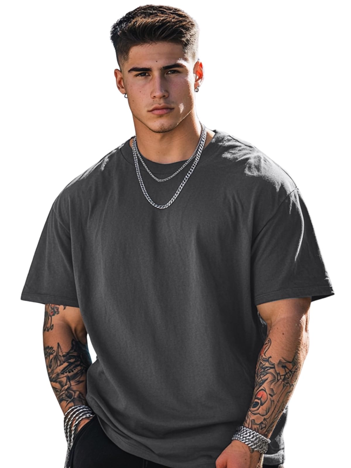 Veirdo Men's Cotton Short Sleeve Round Neck Oversized Fit Solid T-Shirt Men