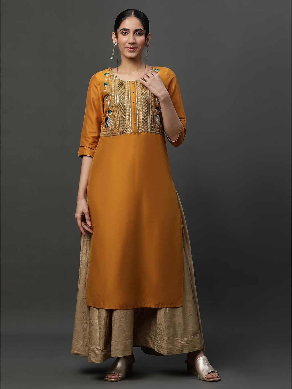 Aurelia Womens Viscose Regular Kurta (23AUA14584-704197_Yellow