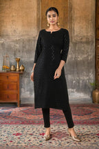 Soch Womens Sequin Embroidered Boat-Neck Straight Kurta