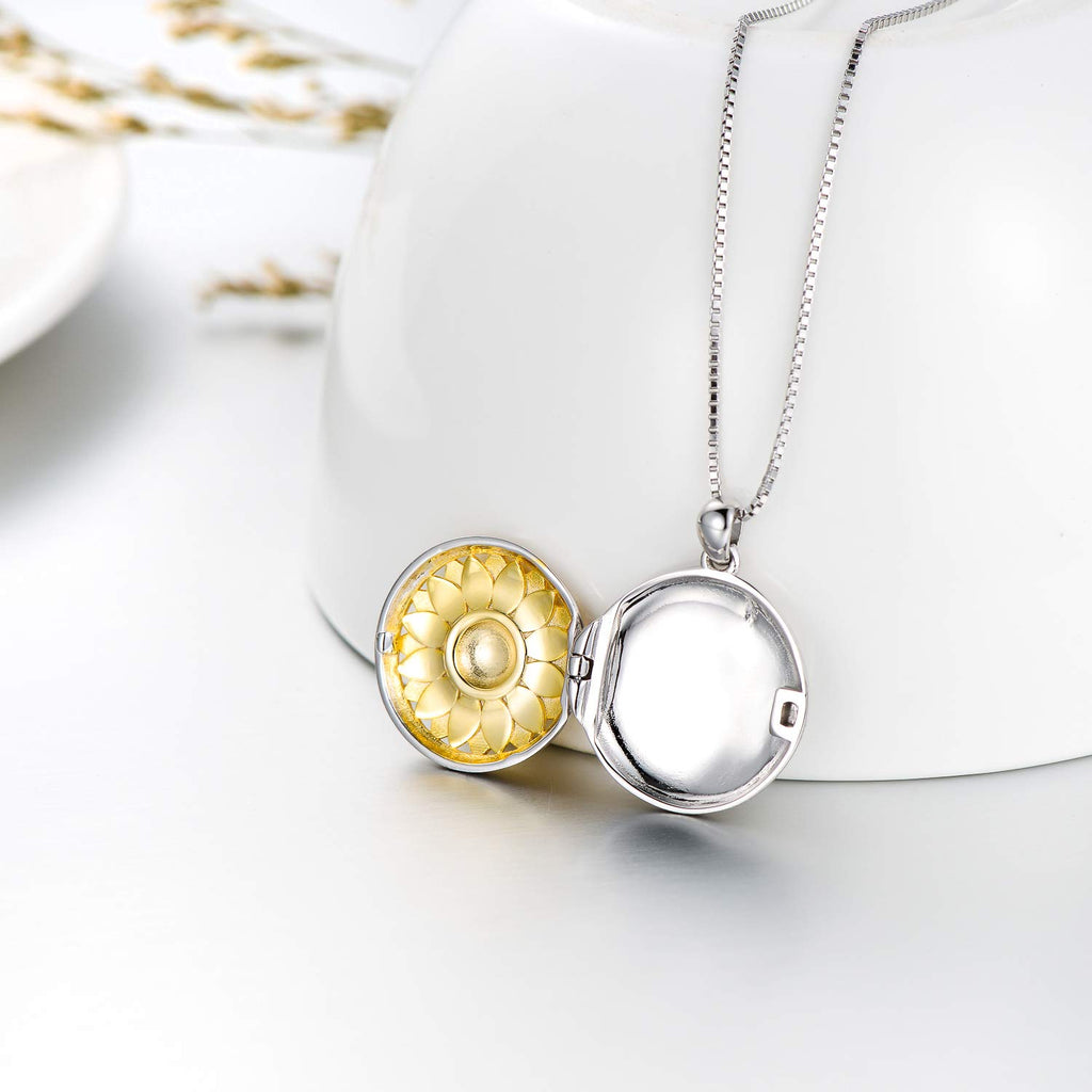SOULMEET Sterling Silver Sunflower Locket Necklace That Holds Picture Photo Keep Someone Near to You Christmas Birthday Gift Ide