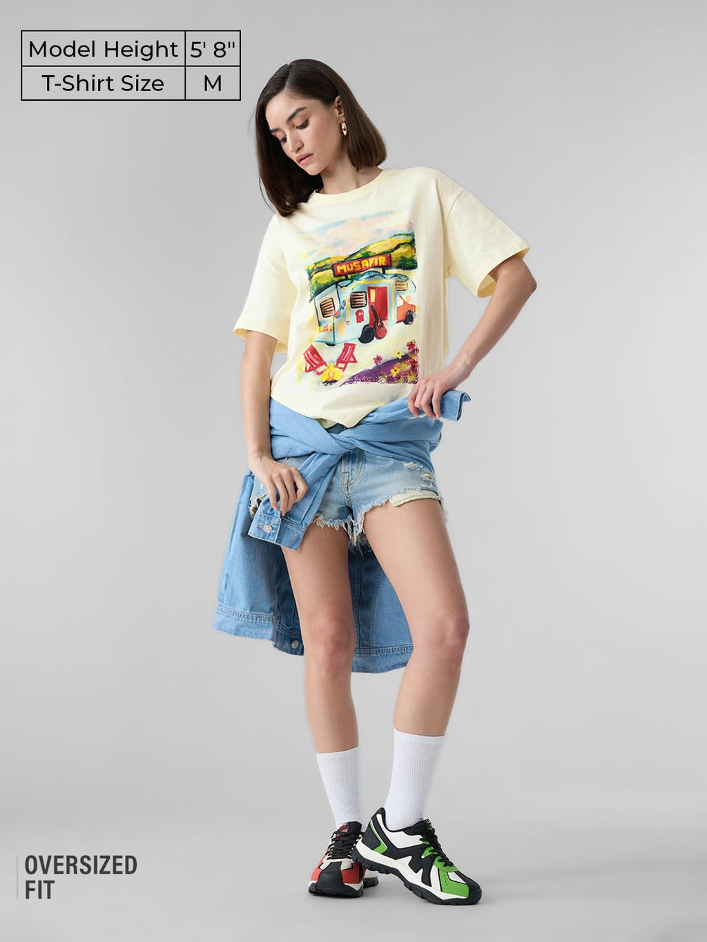 The Souled Store Caravan Women and Girls Short Sleeves Round Neck Off White Graphic Printed Cotton Oversized T-Shirts