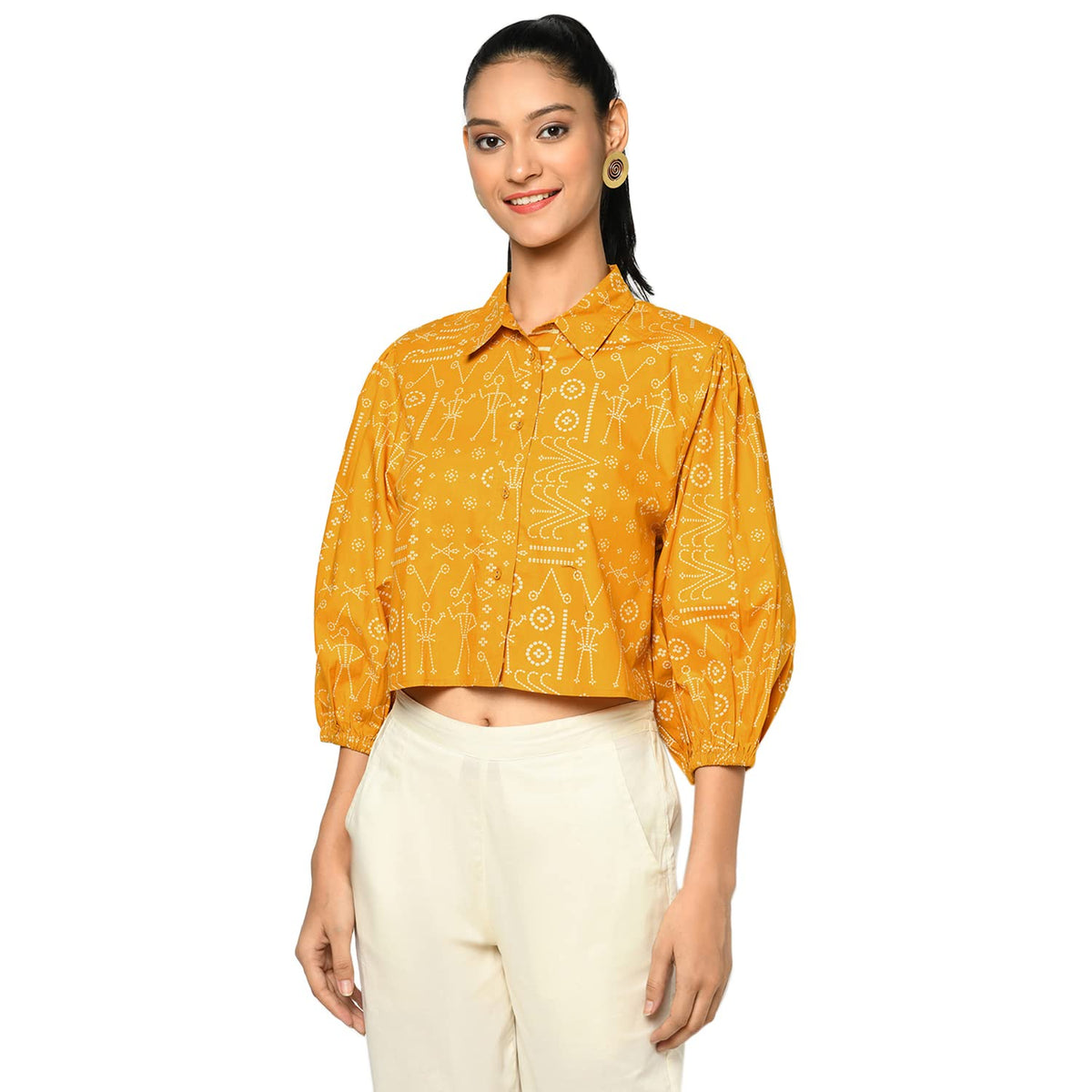 Fabindia Women Poplin Printed Shirt Cotton_M
