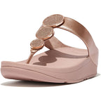 FitFlop Women's Halo Bead-Circle Metallic Toe-Post Sandals Wedge, Rose Gold, 7