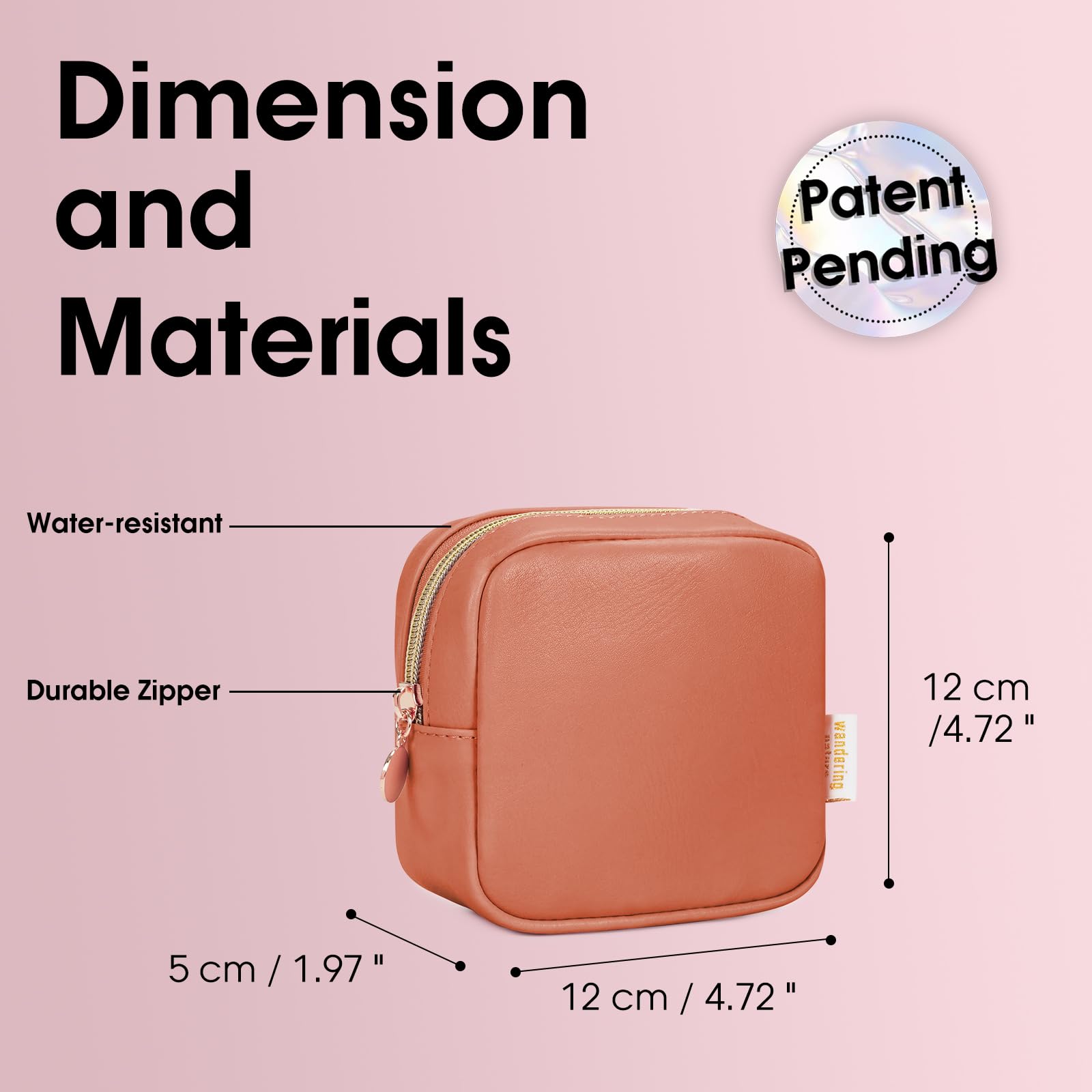 Wandering Nature Small Makeup Bag for Purse Mini Make up Pouch Cute Cosmetic Pouch for Women with Slip-in Pockets Eco Vegan Leat