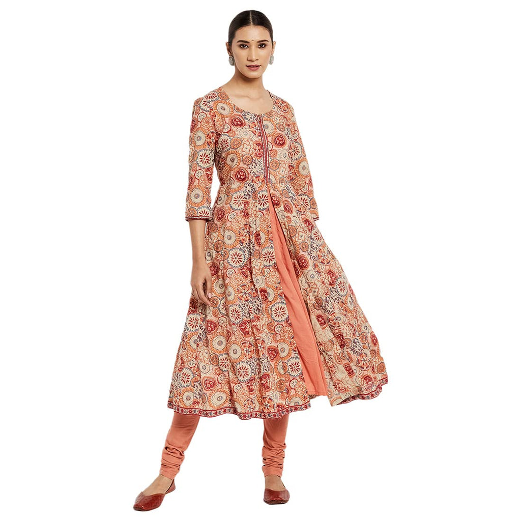 Fabindia Women Printed 3 Piece Kurta Set Cotton_Pink