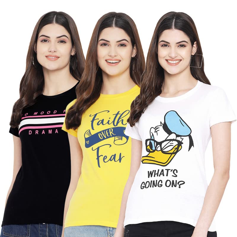Preneum Womens Cotton Regular Fit Latest Graphic Stylish Printed Short Sleeves Casual T-Shirt || Latest Trending Style (Pack 3)