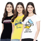 Preneum Womens Cotton Regular Fit Latest Graphic Stylish Printed Short Sleeves Casual T-Shirt || Latest Trending Style (Pack 3)