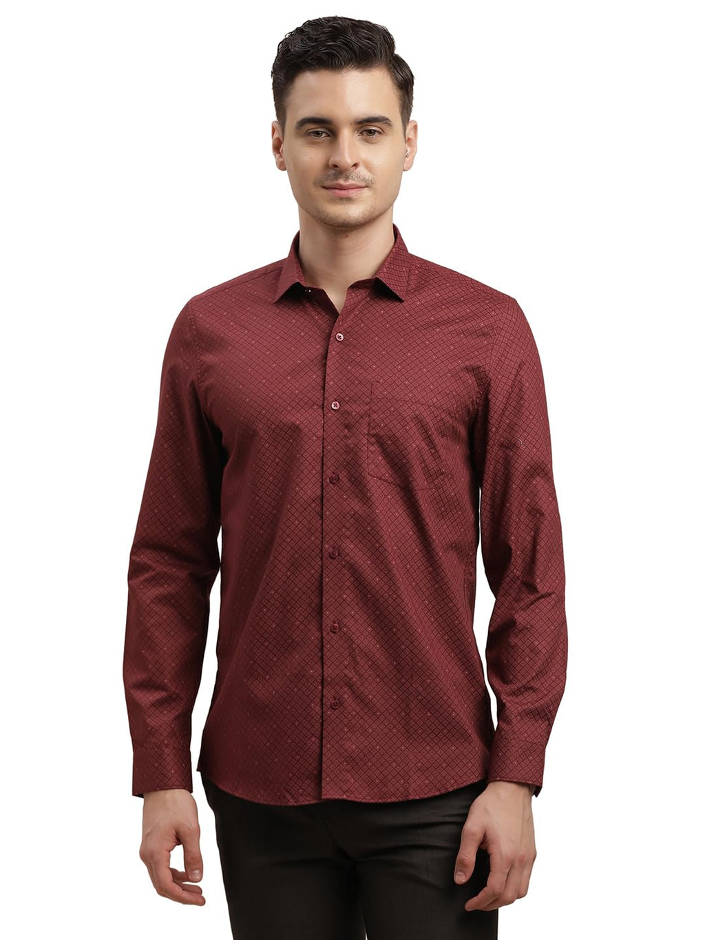 Turtle Men 100% Cotton Printed Slim Fit Red Formal Shirt