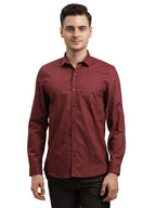 Turtle Men 100% Cotton Printed Slim Fit Red Formal Shirt