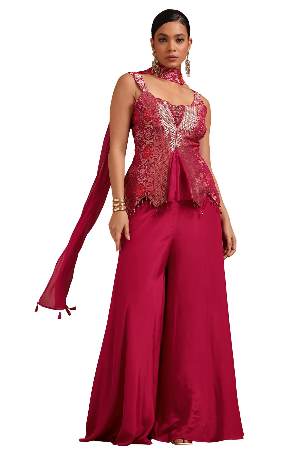 Soch Women Viscose Georgette Zari Woven Suit Set with Zardozi