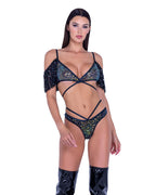 6438 - Sequin Fishnet Strappy Shorts