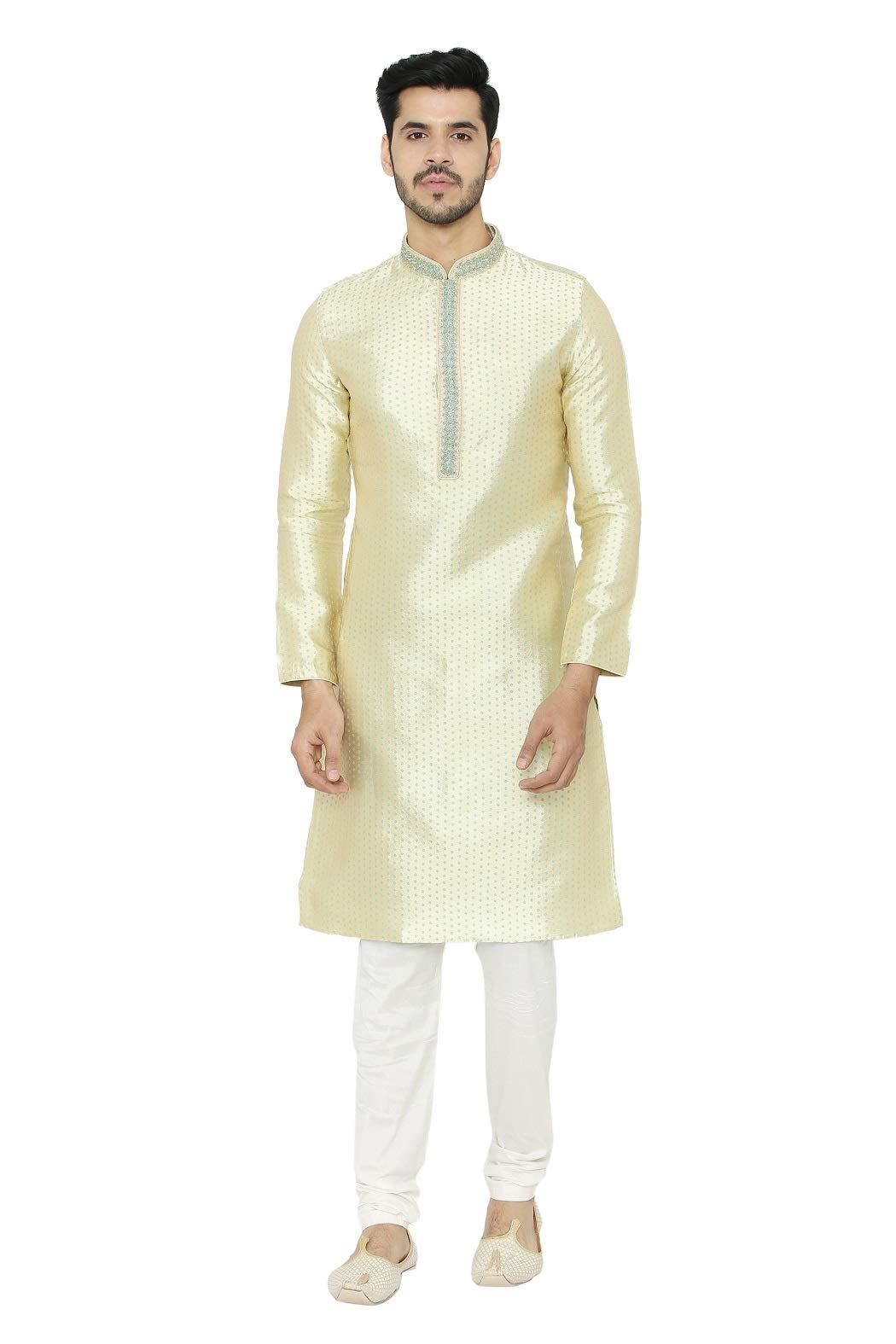 Manyavar MenS Silk Blend Other Kurta Pyjama (S952787_Fawn_L)