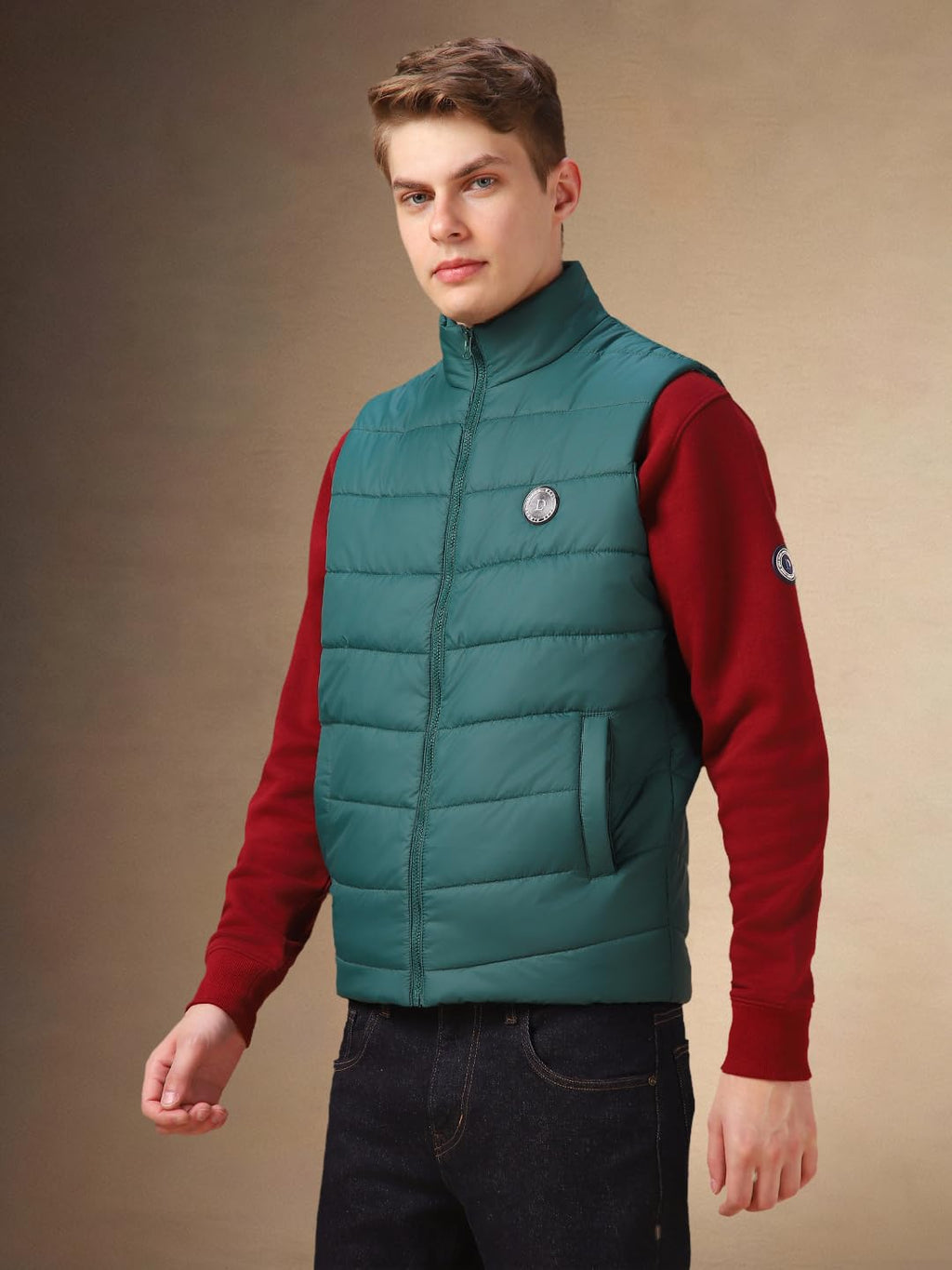 Dennis Lingo Men Green Solid Polyester Regular Fit Half Sleeve Jackets