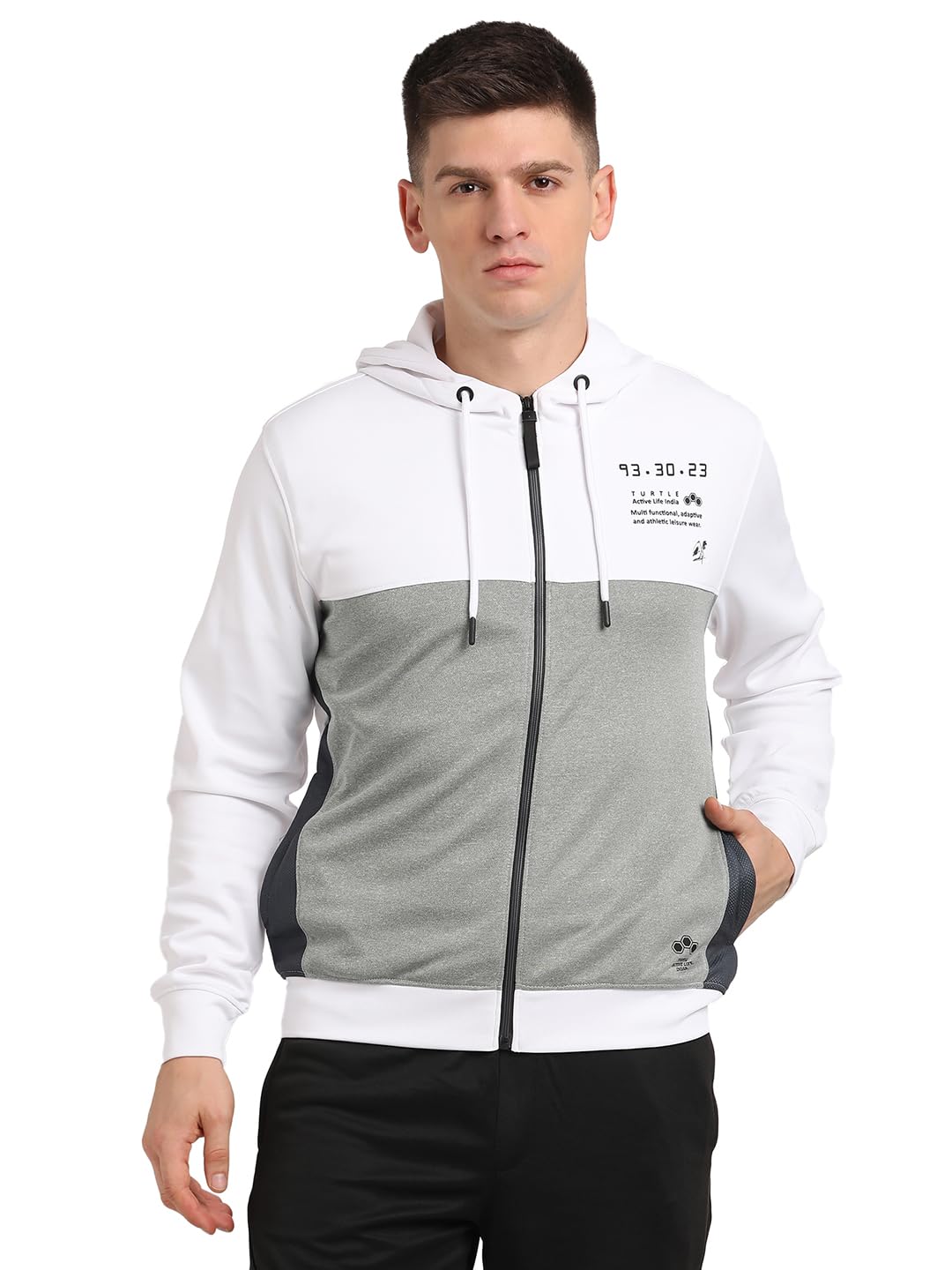 Turtle Men White & Grey Polyester Printed Hooded Sweatshirt