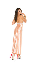 Elegant Moments Women's Plus Size Lace and Charmeuse Halter Neck Gown, Peach, 2X
