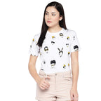 JUNEBERRY Womens Top (JB_Cartoon_WHT_S_White_Small)