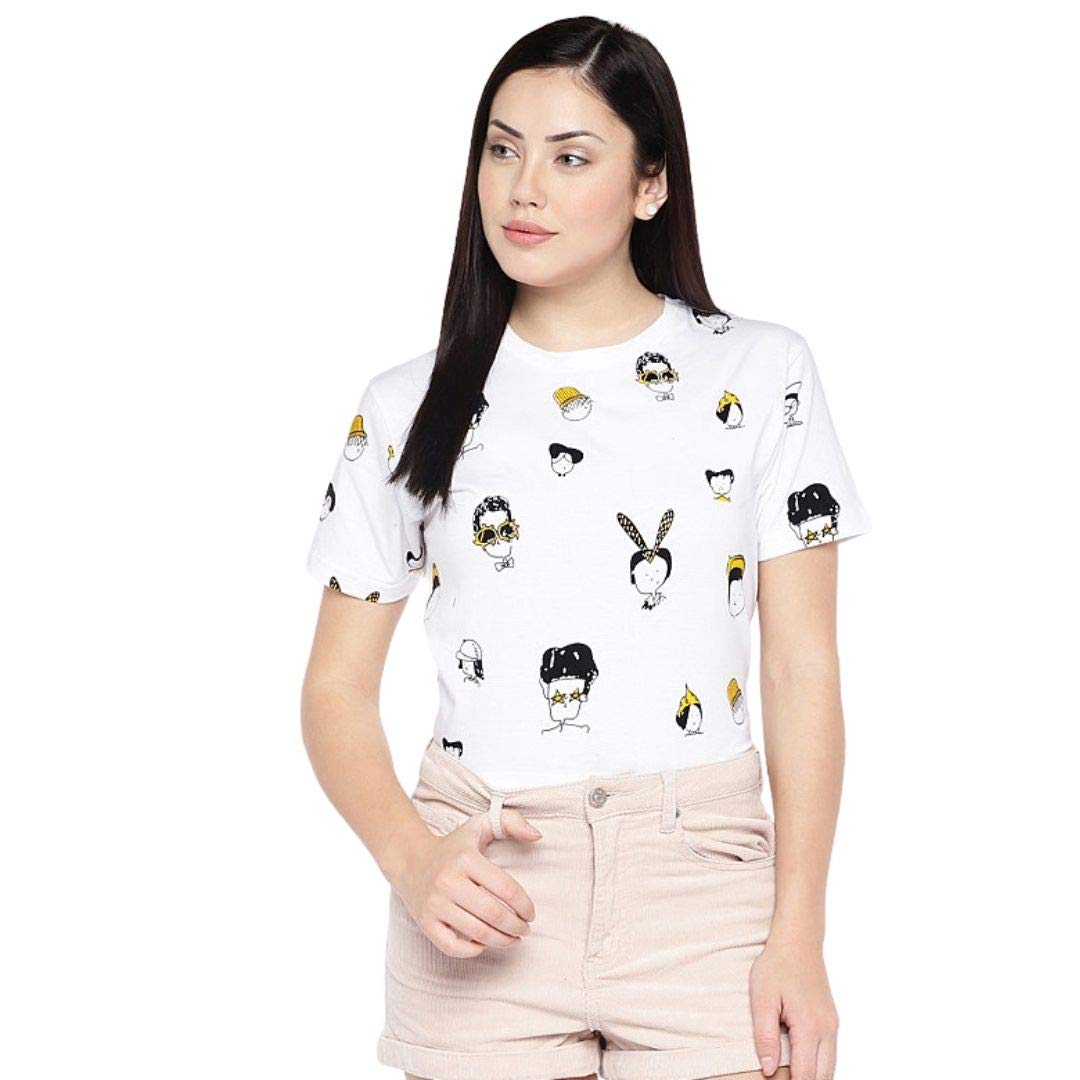 JUNEBERRY Womens Top (JB_Cartoon_WHT_S_White_Small)