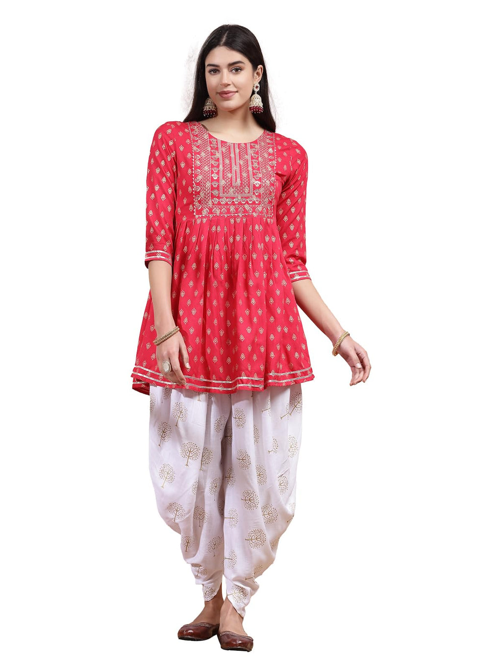 Stylum Womens Printed & Embroidered Rayon Kurti with Dhoti Pant (KDPINKMAHI34_Pink, XS)