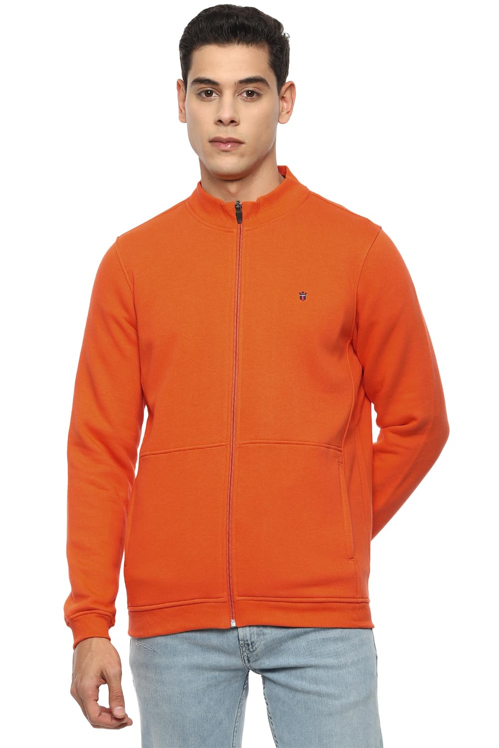Louis Philippe Polycotton Men Casual Orange Solid Round Neck Regular Sweatshirt, Medium