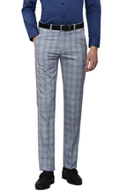 Louis Philippe Men Grey Slim Fit Check Flat Front Formal Trousers