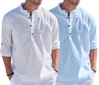 Hemrin Combo Of Men Solid Cotton Blend Straight Kurta Shirt Pack Of 2