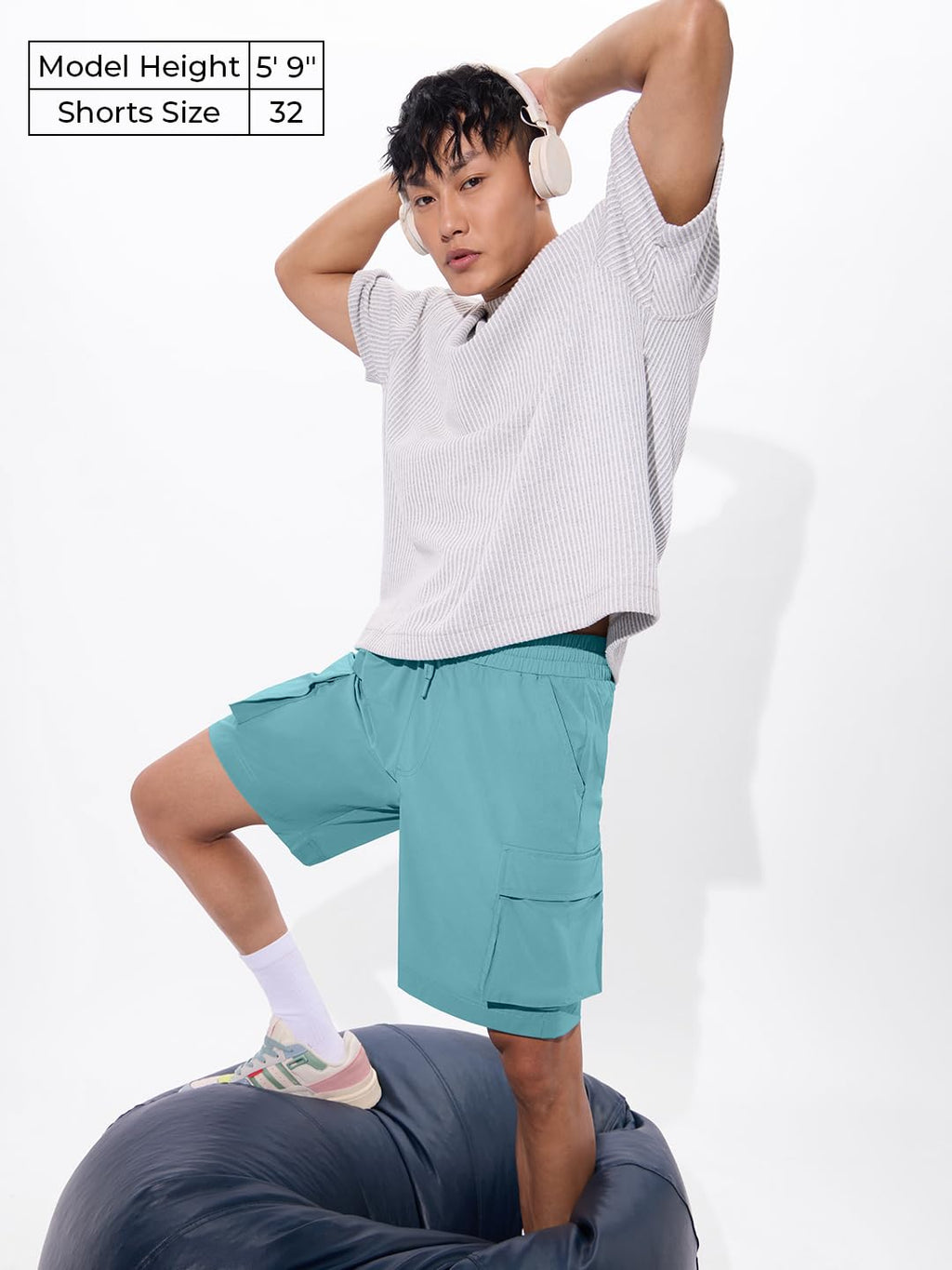 The Souled Store Solids: Aqua Blue Men and Boys Drawstringed Knee Length Nylon Blend Cargo Shorts
