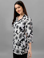 Gufrina WomenS Rayon Top With 3/4Th Bell Sleeves Floral Printed Pattern Regular Fit Wingtip Neck And Standard Length
