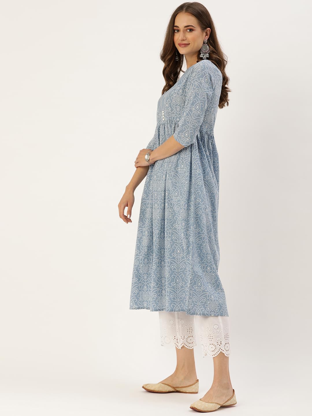 Varanga Women'S Blue & White Floral Printed A-Line Kurta | Comfortable Cotton Fabric | Stylish Ethnic Wear (Medium)