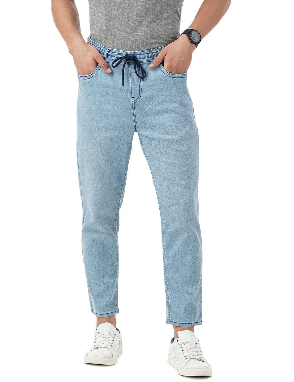 INKD Mens Stretchable Jogger Mid Rise Jeans (Sky Why, 36)