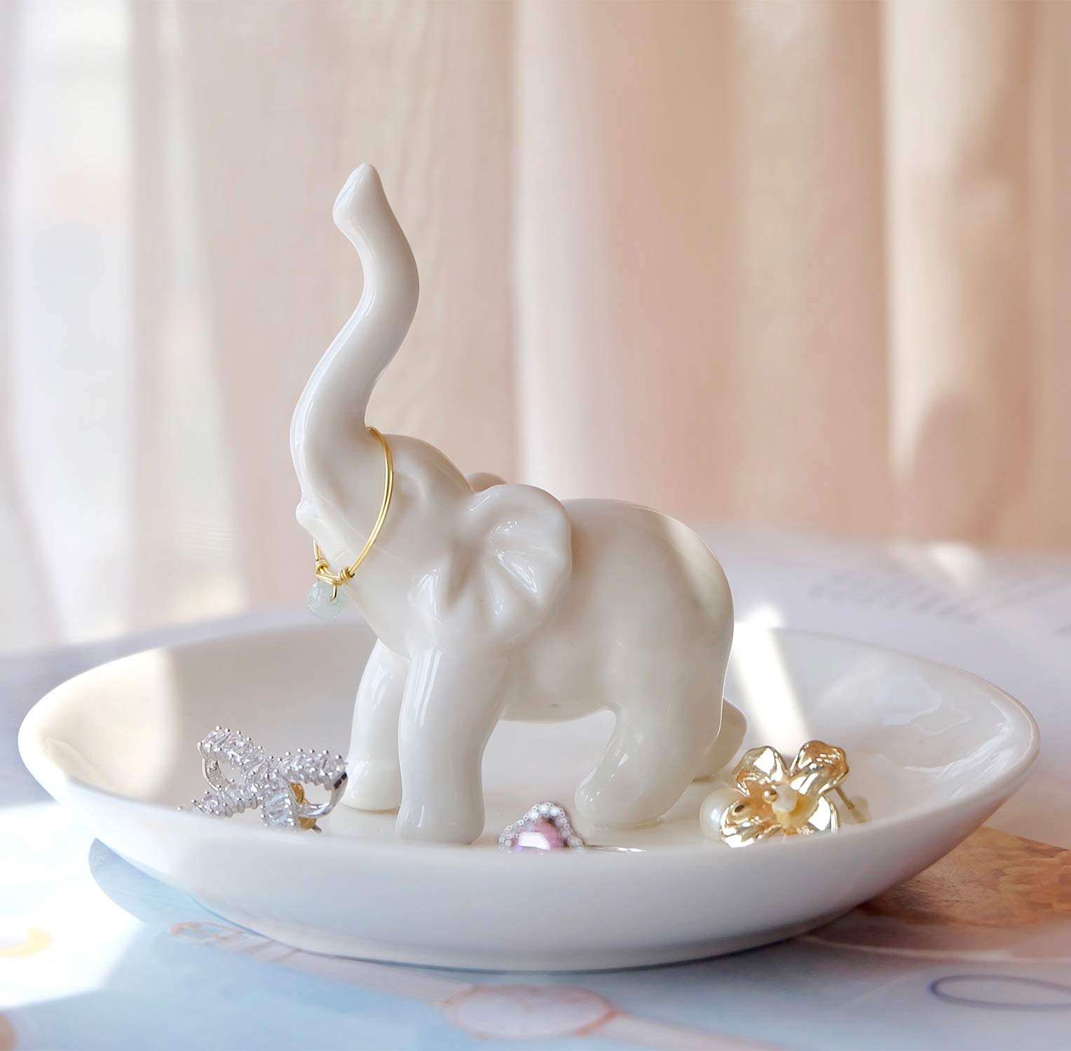 PUDDING CABIN White Elephant Ring Holder Dish Ring Tray for Jewelry | Elephant Gifts for Women Christmas | Birthday Gifts for Wo