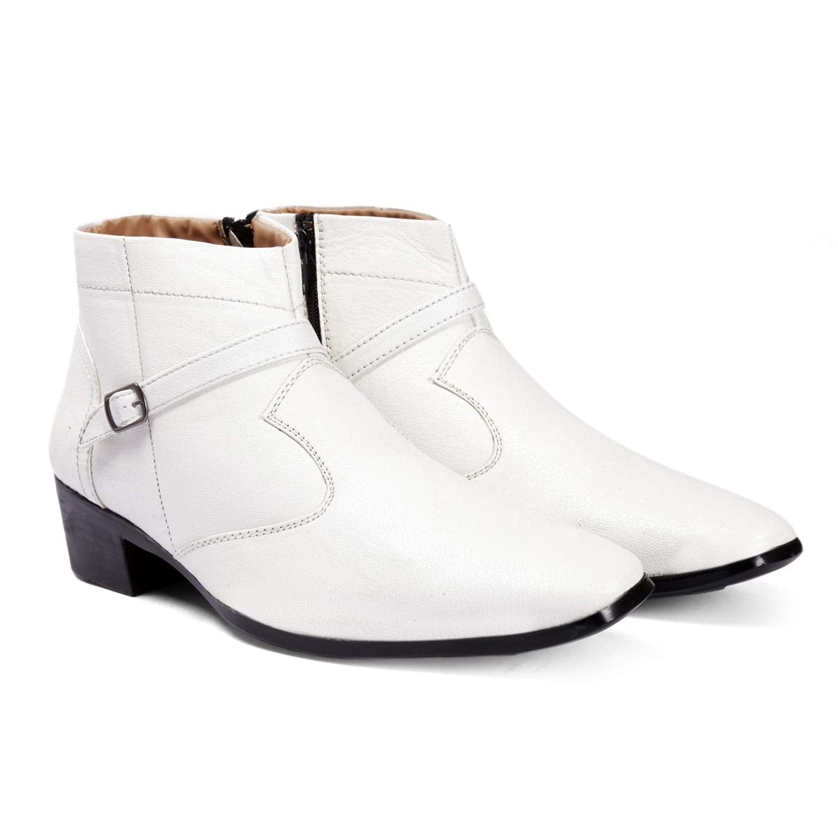 YUVRATO BAXI Mens White Height Increasing/Elevator Synthetc Meterial Formal SlipOn Ankle Boot7 UK 7