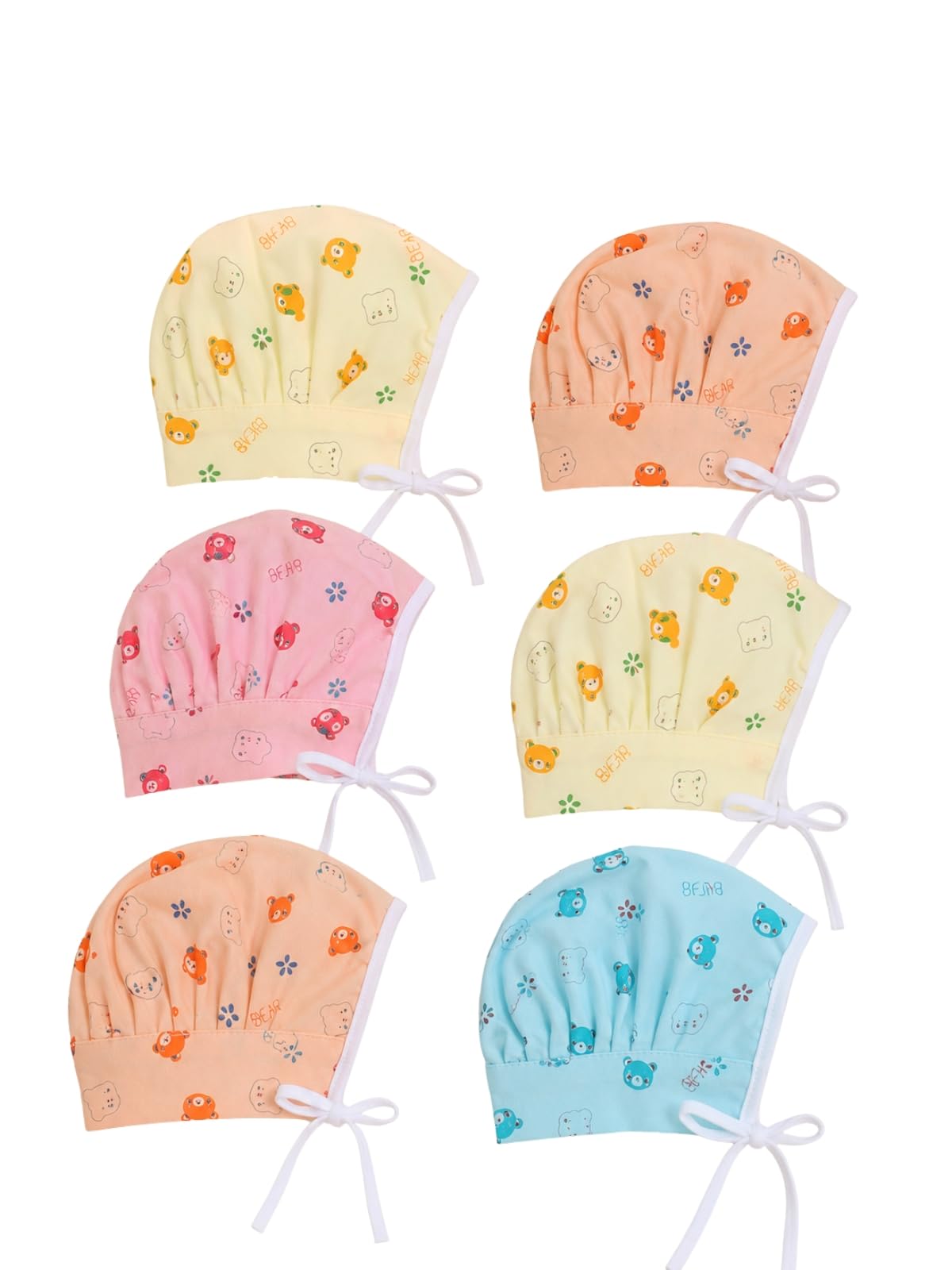 Little Angels Baby Cotton Caps For 03 Months | Pack Of 6 | Soft, Stretchable, BioWashed Newborn Beanies For Boys & Girls 0-3