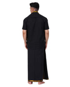 Prakasam Cotton Mens Single Jari Border (1.28X2.00 Mtrs) Black Dhoti + Readymade Half Sleeve Shirt + Balck Jari Border Matching