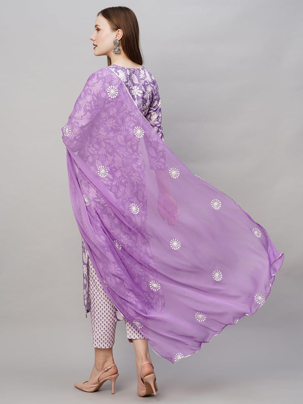 ANNI DESIGNER Womens Cotton Blend Straight Printed Kurta with Pant & Dupatta (MEI Purple-NW_M_Purple_Medium)