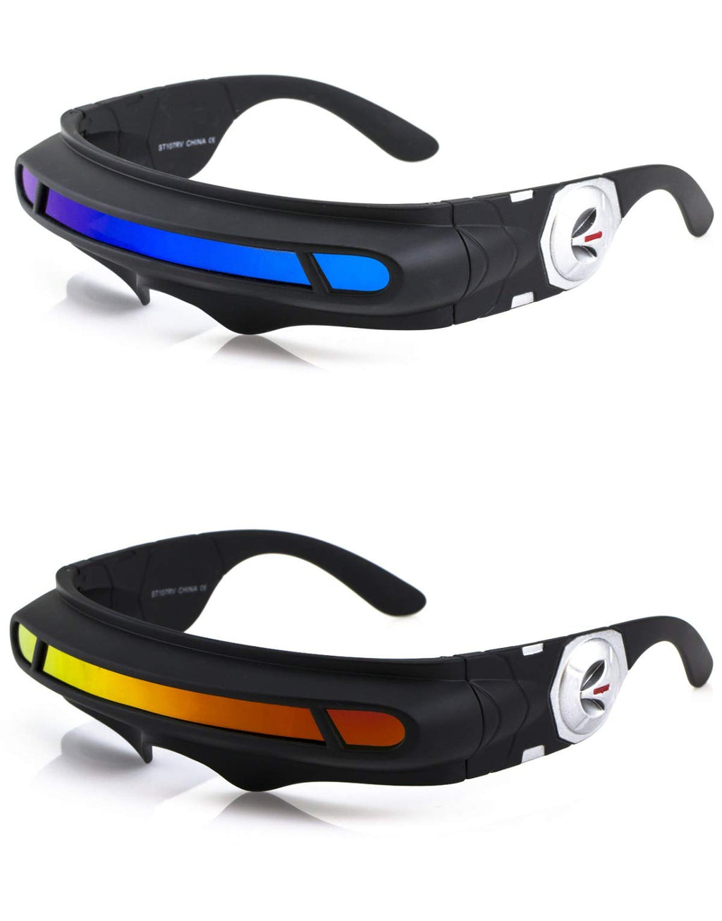 FLAWLESS EYEWEAR Futuristic Space Alien Costume Party Cyclops Shield Colored Mirror Mono Lens Wrap Sunglasses 147mm (Black Red)