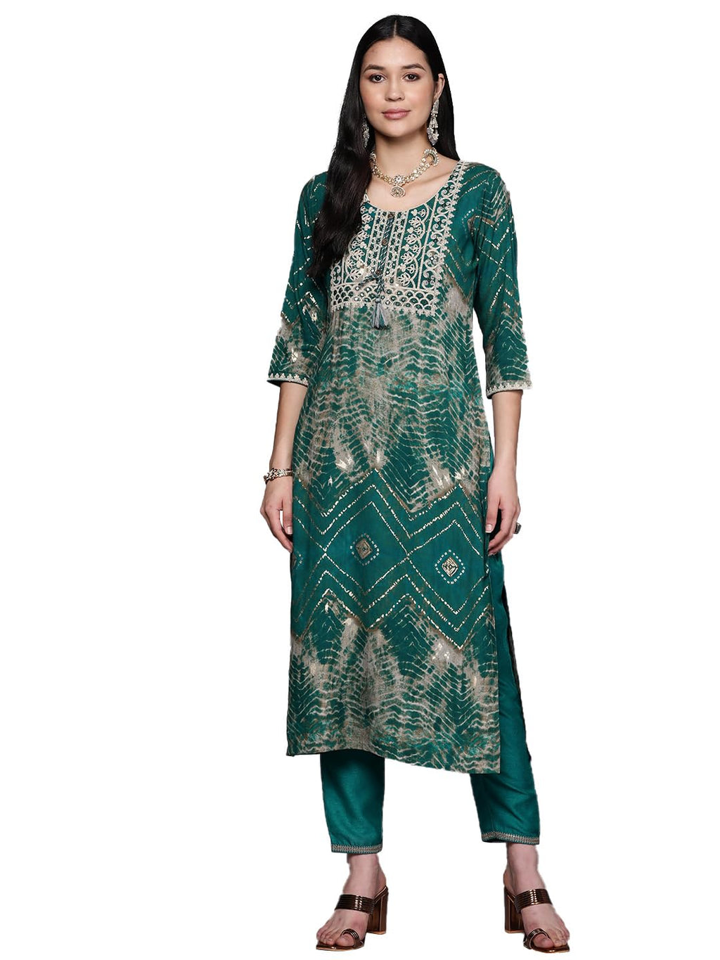 Libas Womens Printed Viscose Straight Kurta For Women Green