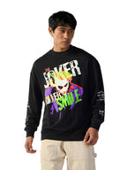 Bewakoof Official DC Merchandise Joker Mens Graphic Printed Oversized Fit Full Sleeve Round Neck Terry Sweatshirt_648588_Black_
