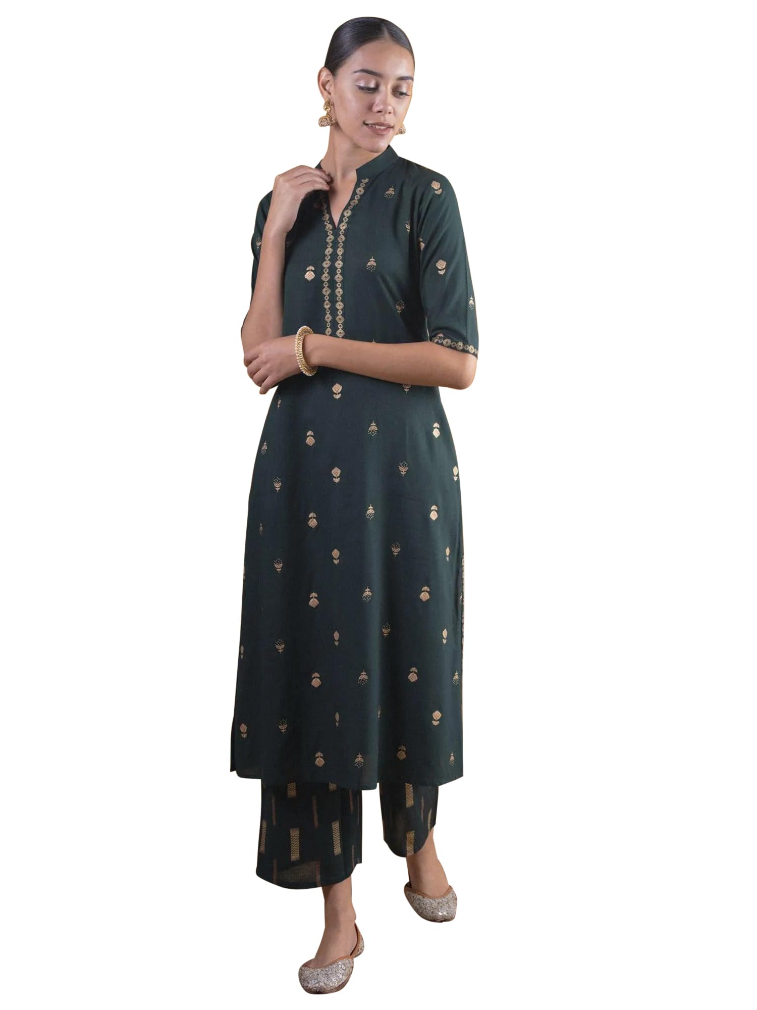 Libas Womens Printed Rayon A-Line Kurta With Palazzos