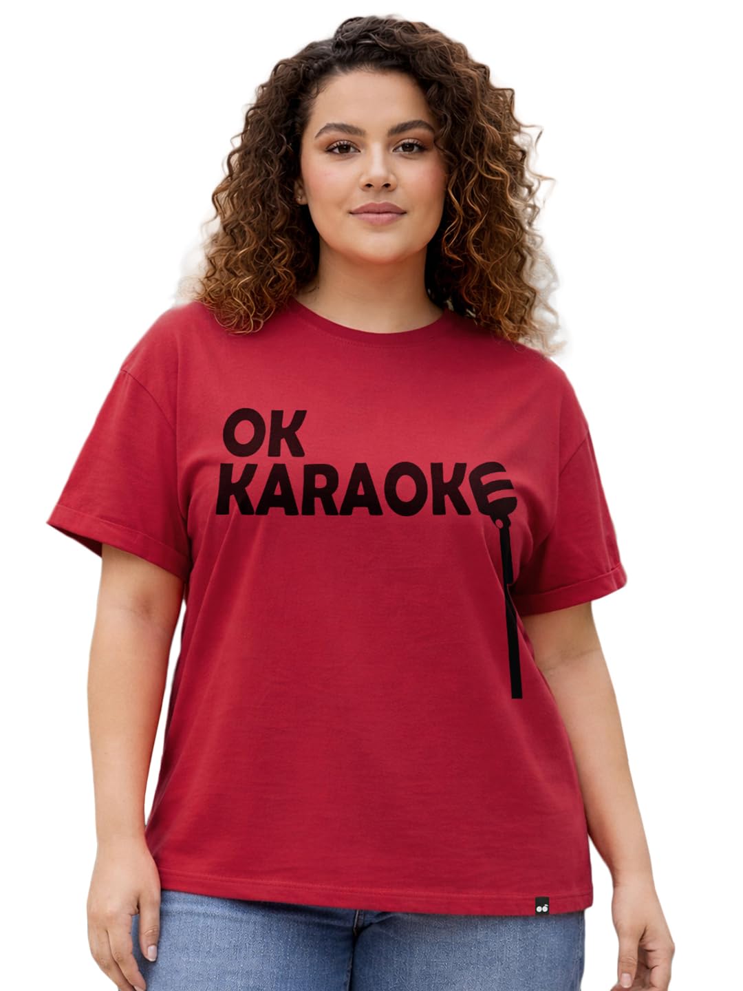 Bewakoof Womens Typography Boyfriend Fit Half Sleeve Round Neck Pure Cotton Plus Size T-Shirt_694282_Red_6XL
