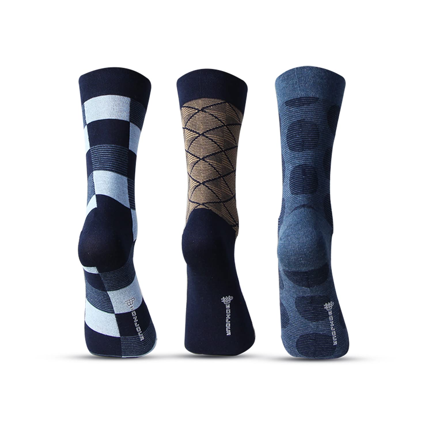 Bonjour Cotton Designer Office/Business/Formal Crew Calf Length, Multicolor Socks For Men