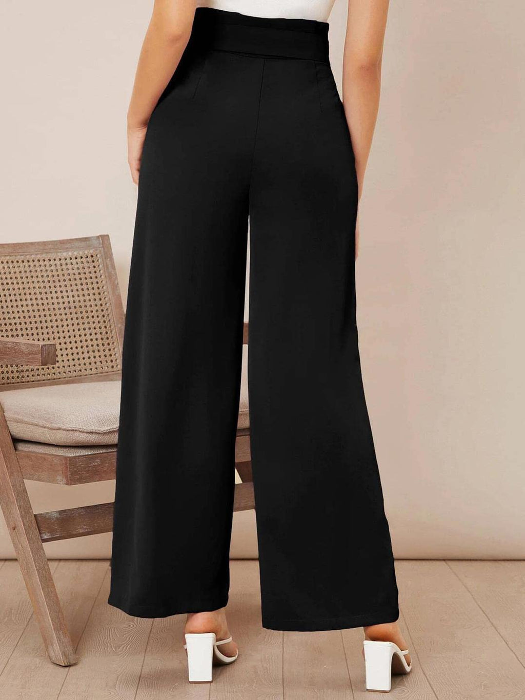 KOTTY Womens High Rise Viscose Rayon Flared Fit Solid Trousers